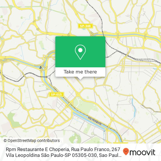 Mapa Rpm Restaurante E Choperia, Rua Paulo Franco, 267 Vila Leopoldina São Paulo-SP 05305-030