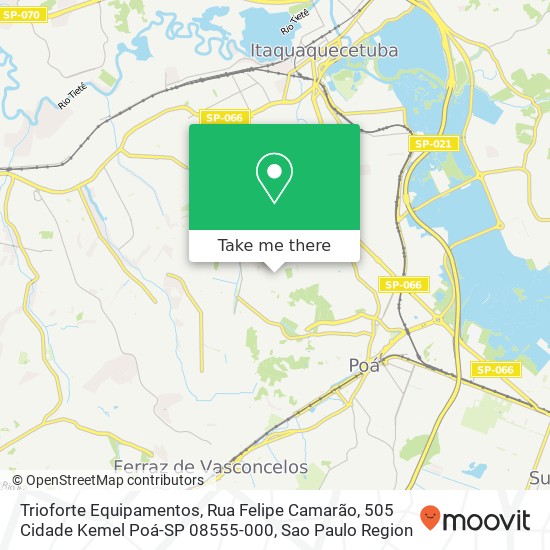 Mapa Trioforte Equipamentos, Rua Felipe Camarão, 505 Cidade Kemel Poá-SP 08555-000