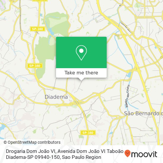 Mapa Drogaria Dom João VI, Avenida Dom João VI Taboão Diadema-SP 09940-150