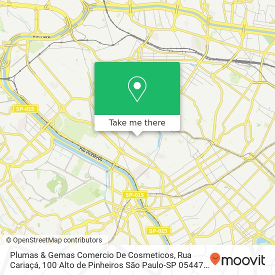 Mapa Plumas & Gemas Comercio De Cosmeticos, Rua Cariaçá, 100 Alto de Pinheiros São Paulo-SP 05447-150