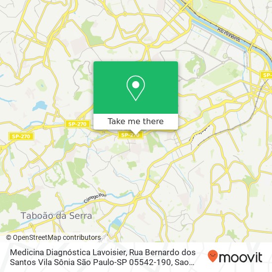 Mapa Medicina Diagnóstica Lavoisier, Rua Bernardo dos Santos Vila Sônia São Paulo-SP 05542-190