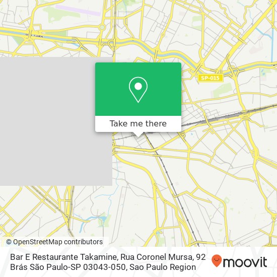 Mapa Bar E Restaurante Takamine, Rua Coronel Mursa, 92 Brás São Paulo-SP 03043-050