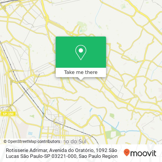 Mapa Rotisserie Adrimar, Avenida do Oratório, 1092 São Lucas São Paulo-SP 03221-000