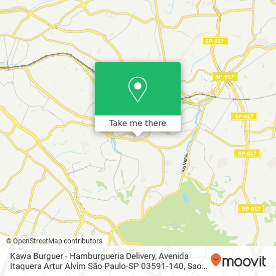 Mapa Kawa Burguer - Hamburgueria Delivery, Avenida Itaquera Artur Alvim São Paulo-SP 03591-140