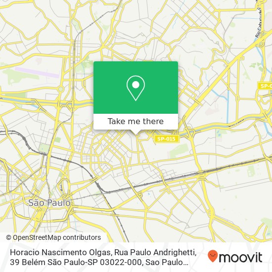 Mapa Horacio Nascimento Olgas, Rua Paulo Andrighetti, 39 Belém São Paulo-SP 03022-000