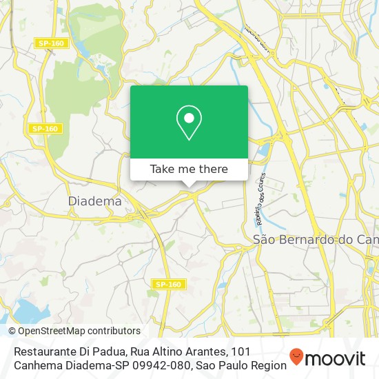 Mapa Restaurante Di Padua, Rua Altino Arantes, 101 Canhema Diadema-SP 09942-080