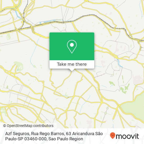 Mapa Azf Seguros, Rua Rego Barros, 63 Aricanduva São Paulo-SP 03460-000