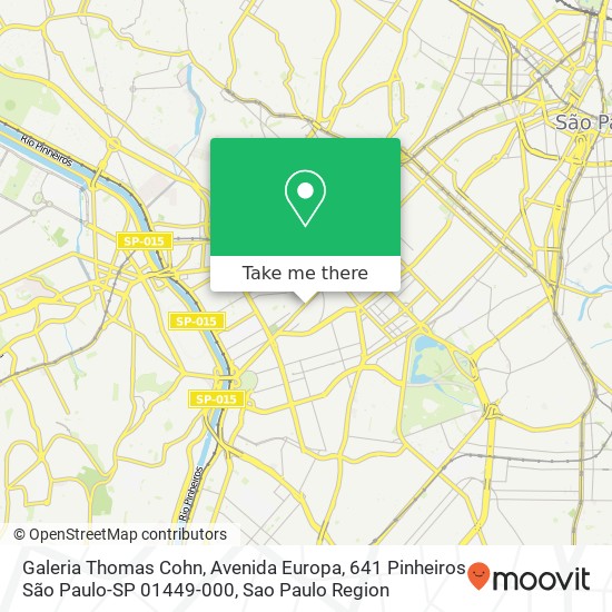 Mapa Galeria Thomas Cohn, Avenida Europa, 641 Pinheiros São Paulo-SP 01449-000