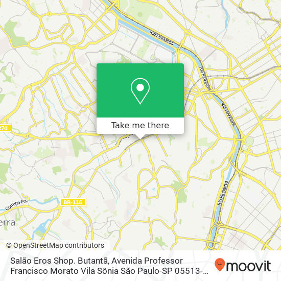 Mapa Salão Eros Shop. Butantã, Avenida Professor Francisco Morato Vila Sônia São Paulo-SP 05513-400