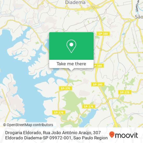Mapa Drogaria Eldorado, Rua João Antônio Araújo, 307 Eldorado Diadema-SP 09972-001