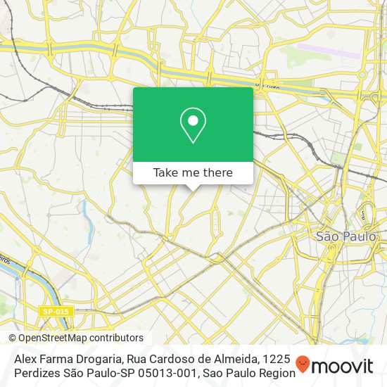 Mapa Alex Farma Drogaria, Rua Cardoso de Almeida, 1225 Perdizes São Paulo-SP 05013-001