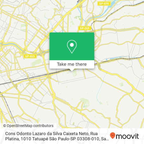 Mapa Cons Odonto Lazaro da Silva Caixeta Neto, Rua Platina, 1010 Tatuapé São Paulo-SP 03308-010