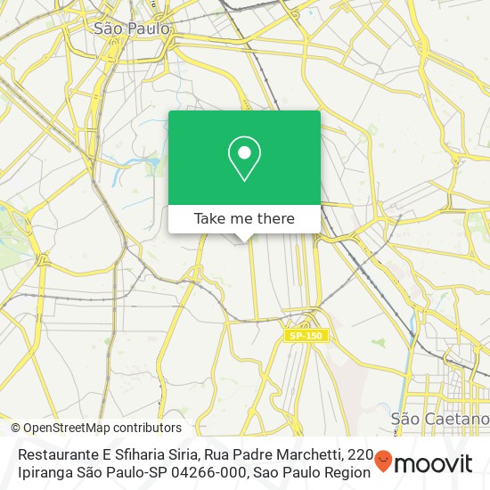 Mapa Restaurante E Sfiharia Siria, Rua Padre Marchetti, 220 Ipiranga São Paulo-SP 04266-000