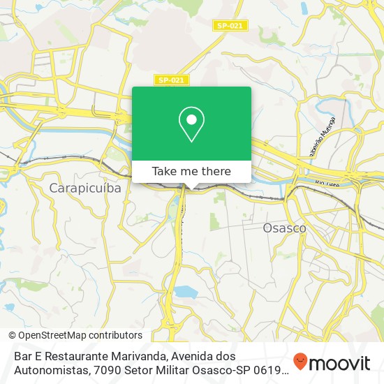 Mapa Bar E Restaurante Marivanda, Avenida dos Autonomistas, 7090 Setor Militar Osasco-SP 06194-060