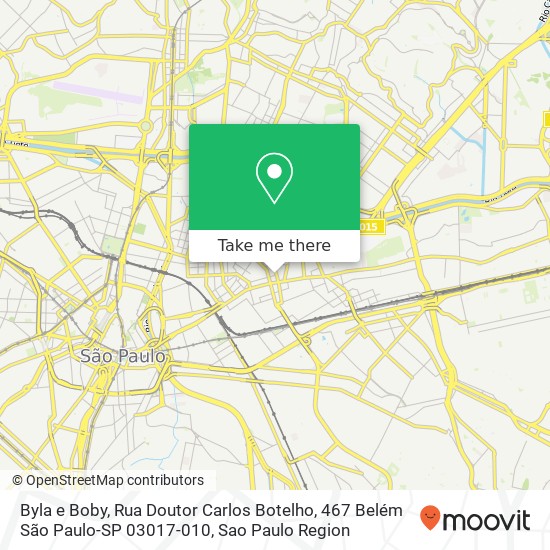 Mapa Byla e Boby, Rua Doutor Carlos Botelho, 467 Belém São Paulo-SP 03017-010