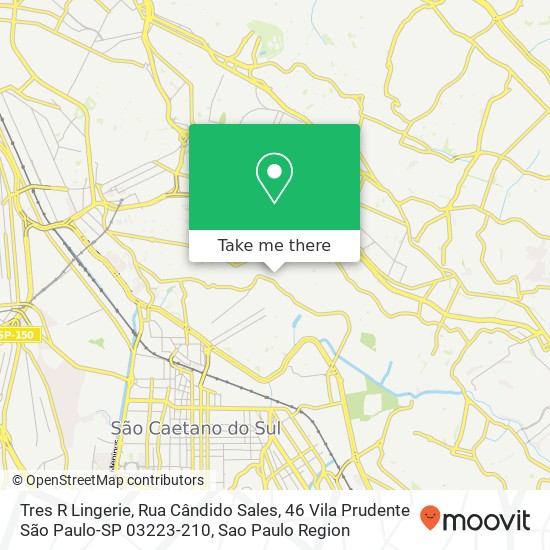 Mapa Tres R Lingerie, Rua Cândido Sales, 46 Vila Prudente São Paulo-SP 03223-210