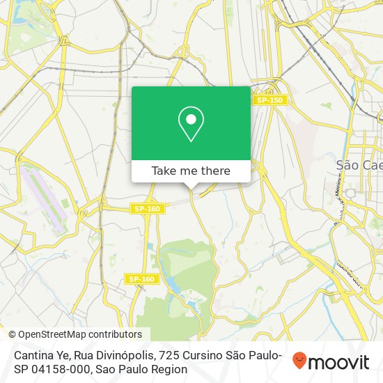 Mapa Cantina Ye, Rua Divinópolis, 725 Cursino São Paulo-SP 04158-000