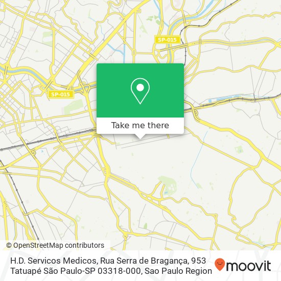 Mapa H.D. Servicos Medicos, Rua Serra de Bragança, 953 Tatuapé São Paulo-SP 03318-000