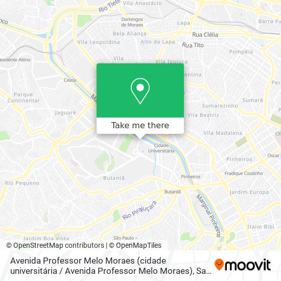 Mapa Avenida Professor Melo Moraes (cidade universitária / Avenida Professor Melo Moraes)