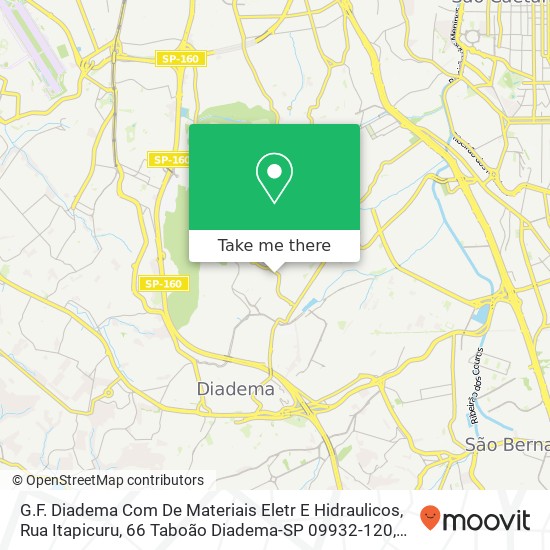 Mapa G.F. Diadema Com De Materiais Eletr E Hidraulicos, Rua Itapicuru, 66 Taboão Diadema-SP 09932-120