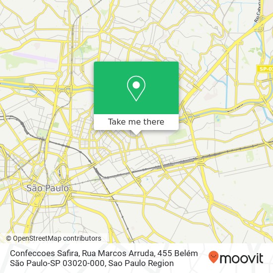 Mapa Confeccoes Safira, Rua Marcos Arruda, 455 Belém São Paulo-SP 03020-000