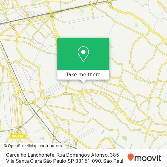 Mapa Carcalho Lanchonete, Rua Domingos Afonso, 385 Vila Santa Clara São Paulo-SP 03161-090