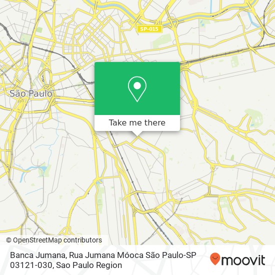 Mapa Banca Jumana, Rua Jumana Móoca São Paulo-SP 03121-030