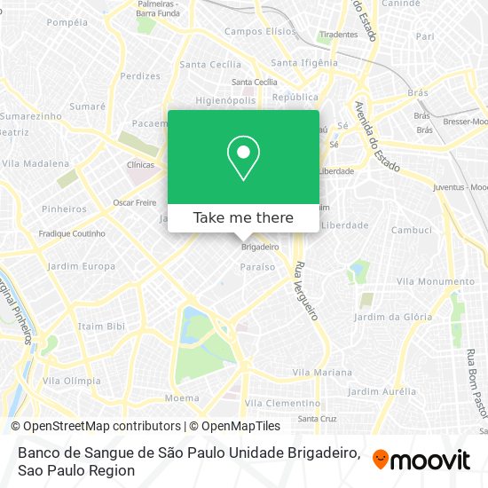 Mapa Banco de Sangue de São Paulo Unidade Brigadeiro