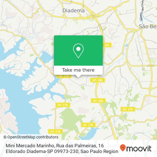 Mapa Mini Mercado Marinho, Rua das Palmeiras, 16 Eldorado Diadema-SP 09973-230