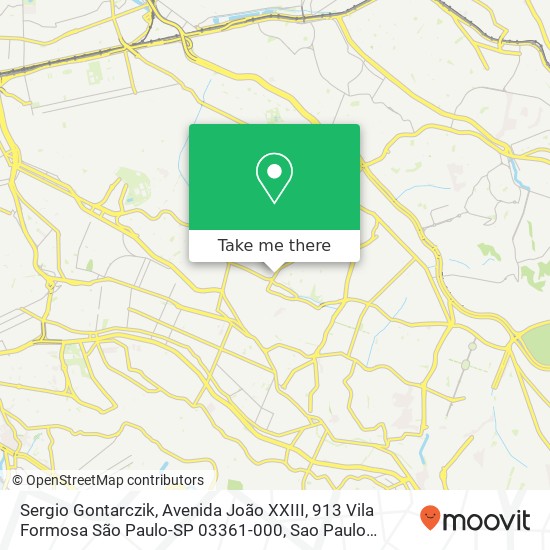 Mapa Sergio Gontarczik, Avenida João XXIII, 913 Vila Formosa São Paulo-SP 03361-000