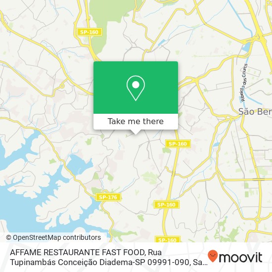 Mapa AFFAME RESTAURANTE FAST FOOD, Rua Tupinambás Conceição Diadema-SP 09991-090