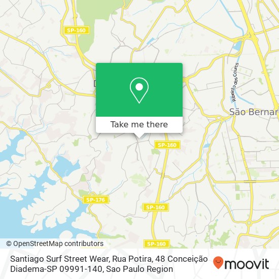 Mapa Santiago Surf Street Wear, Rua Potira, 48 Conceição Diadema-SP 09991-140