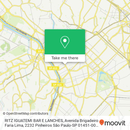 Mapa RITZ IGUATEMI BAR E LANCHES, Avenida Brigadeiro Faria Lima, 2232 Pinheiros São Paulo-SP 01451-000