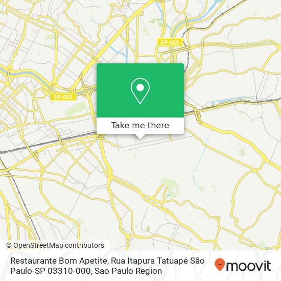 Mapa Restaurante Bom Apetite, Rua Itapura Tatuapé São Paulo-SP 03310-000