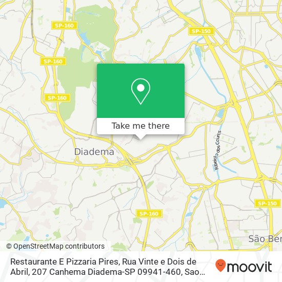 Mapa Restaurante E Pizzaria Pires, Rua Vinte e Dois de Abril, 207 Canhema Diadema-SP 09941-460