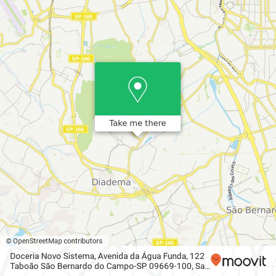 Mapa Doceria Novo Sistema, Avenida da Água Funda, 122 Taboão São Bernardo do Campo-SP 09669-100