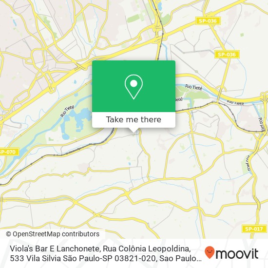Mapa Viola's Bar E Lanchonete, Rua Colônia Leopoldina, 533 Vila Silvia São Paulo-SP 03821-020