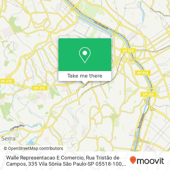 Mapa Walle Representacao E Comercio, Rua Tristão de Campos, 335 Vila Sônia São Paulo-SP 05518-100