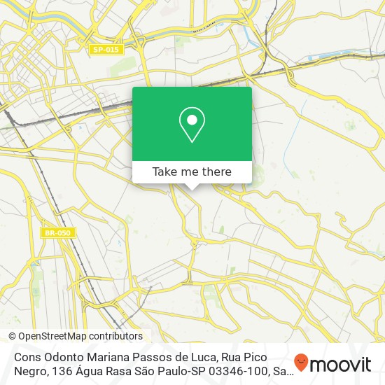 Mapa Cons Odonto Mariana Passos de Luca, Rua Pico Negro, 136 Água Rasa São Paulo-SP 03346-100