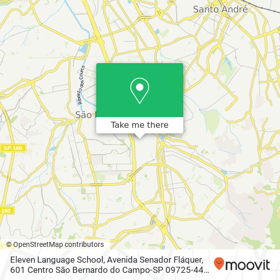 Mapa Eleven Language School, Avenida Senador Fláquer, 601 Centro São Bernardo do Campo-SP 09725-442