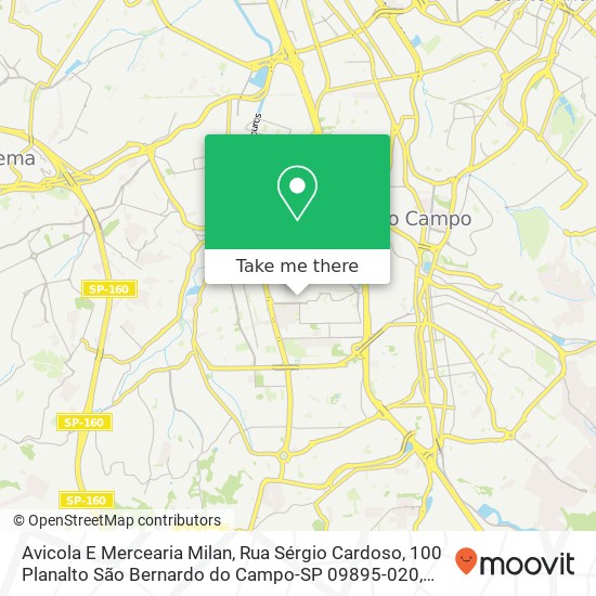 Mapa Avicola E Mercearia Milan, Rua Sérgio Cardoso, 100 Planalto São Bernardo do Campo-SP 09895-020