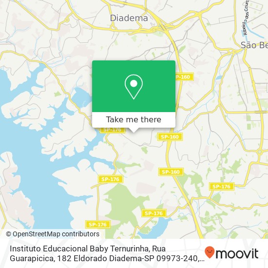 Mapa Instituto Educacional Baby Ternurinha, Rua Guarapicica, 182 Eldorado Diadema-SP 09973-240