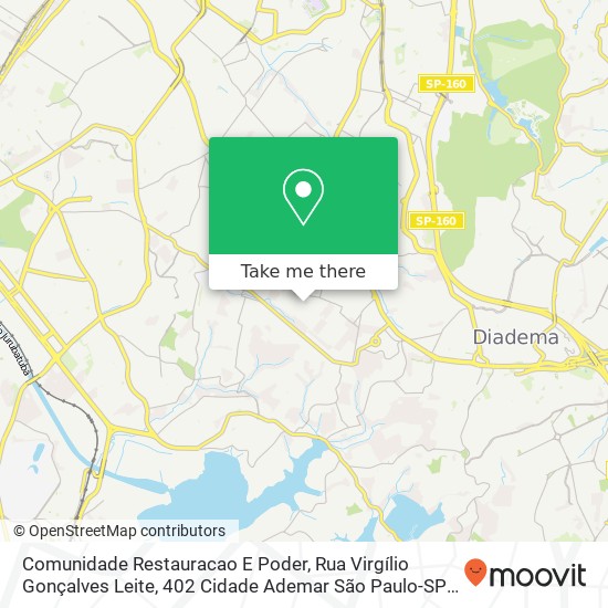 Mapa Comunidade Restauracao E Poder, Rua Virgílio Gonçalves Leite, 402 Cidade Ademar São Paulo-SP 04410-000