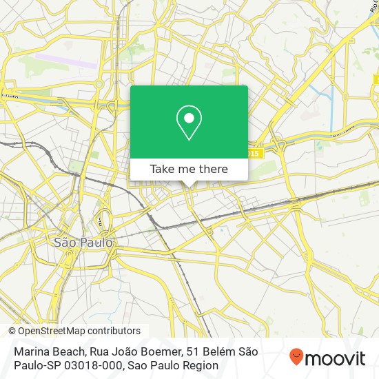 Mapa Marina Beach, Rua João Boemer, 51 Belém São Paulo-SP 03018-000