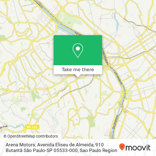 Mapa Arena Motors, Avenida Eliseu de Almeida, 910 Butantã São Paulo-SP 05533-000