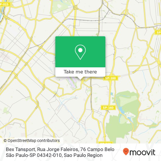 Mapa Bex Tansport, Rua Jorge Faleiros, 76 Campo Belo São Paulo-SP 04342-010