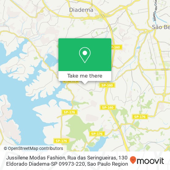 Mapa Jussilene Modas Fashion, Rua das Seringueiras, 130 Eldorado Diadema-SP 09973-220