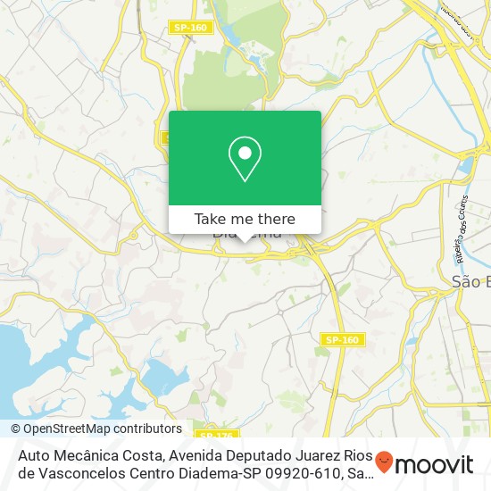 Mapa Auto Mecânica Costa, Avenida Deputado Juarez Rios de Vasconcelos Centro Diadema-SP 09920-610