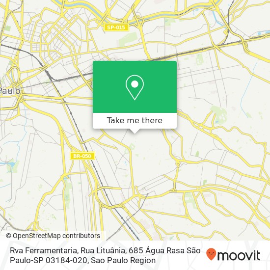 Mapa Rva Ferramentaria, Rua Lituânia, 685 Água Rasa São Paulo-SP 03184-020