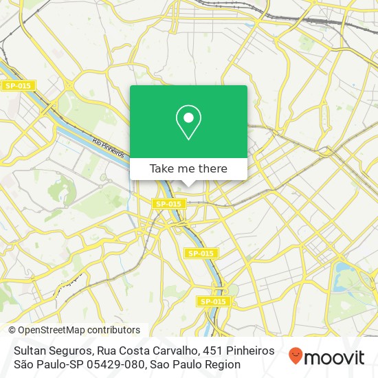 Mapa Sultan Seguros, Rua Costa Carvalho, 451 Pinheiros São Paulo-SP 05429-080